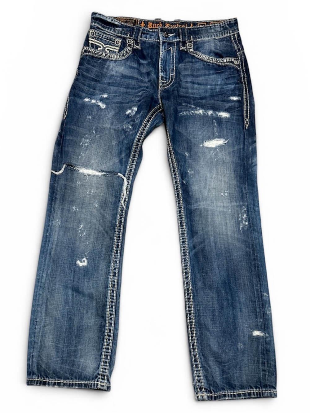 rock revival Helican straight Distressed Blue Jeans Size 34 Blue